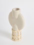 Aberto Design Cylinder Terracota Jarrón de Cerámica y Ratán en Crema